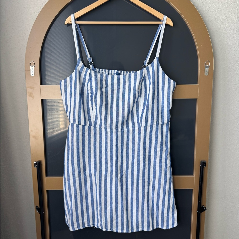 Old Navy Blue Stripe Cami Linen Blend Mini Dress w Pockets Womens size 2X